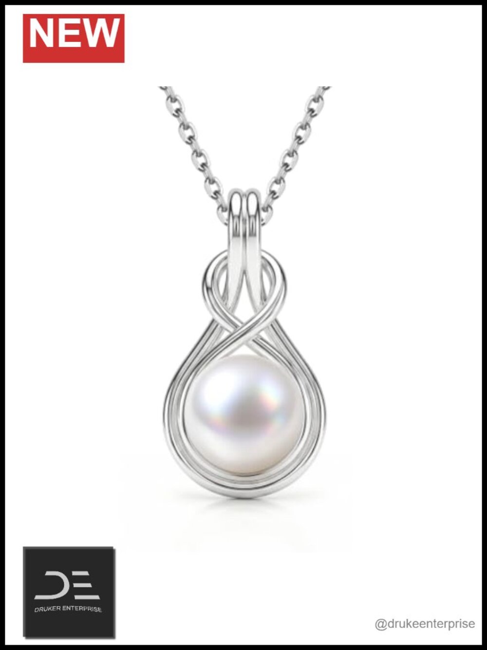 Freshwater Pearl Infinity Knot Pendant Necklace 925 Sterling Silver White Gold